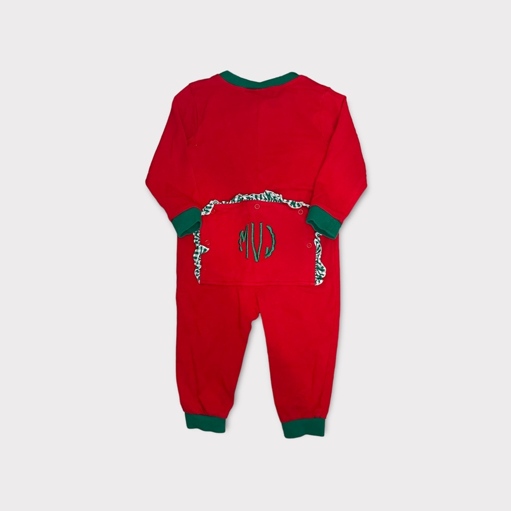 Classic Whimsy Red & Green Holiday Monogrammed MVJ Butt Flap Sleeper